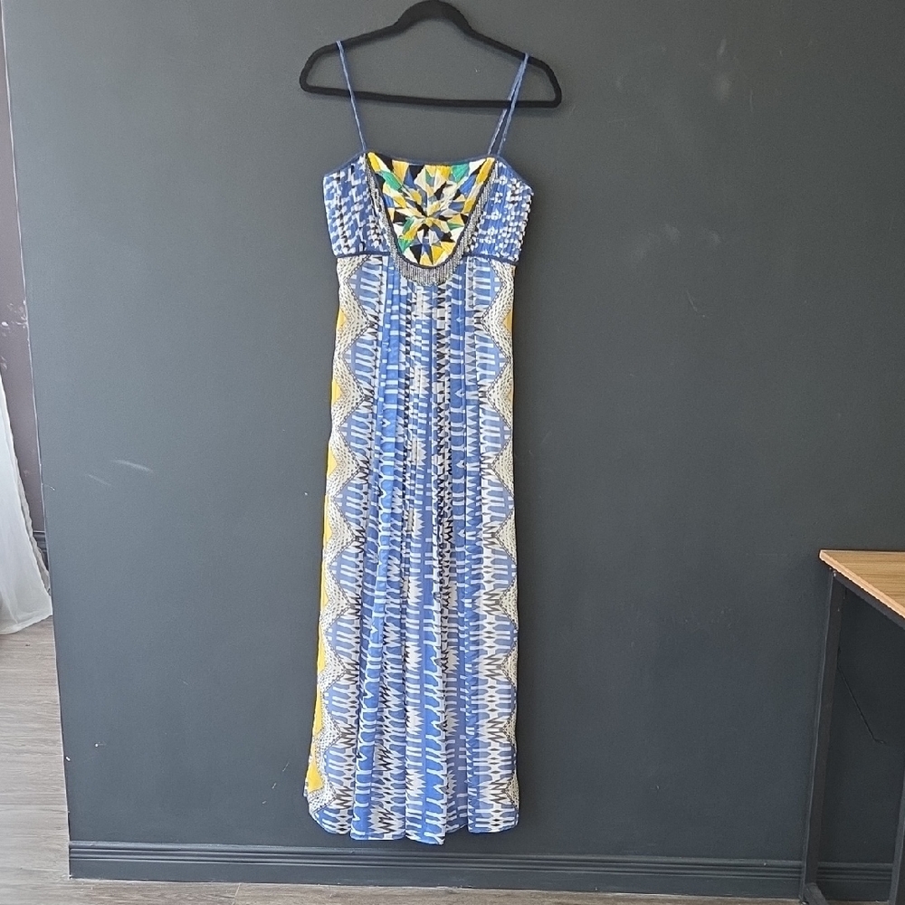 Ranna Gill Blue and Yellow Patterned Maxi Dress